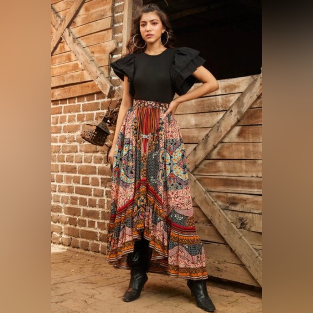 Bhanuni by Jyoti Anthropologie Allaire High Low Maxi Skirt Size 2